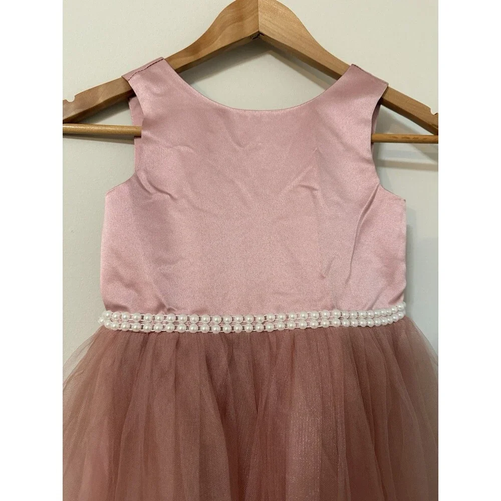 Girls Size 6 Formal Dress -Sleeveless Pink Silk & Tulle Dress w/ Bow On Back NWT